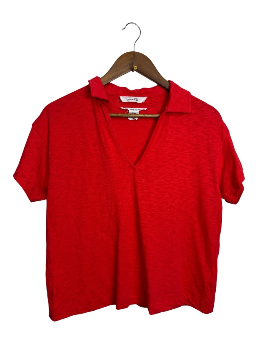 WILT Peruvian Edit 100% Cotton Women’s Red V-Neck Collared Tee Medium